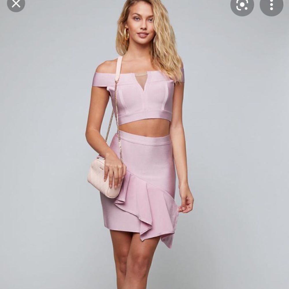 Bebe Pink Bandage Two (2) Crop Top Skirt Set Feminine Contemporary Event Party